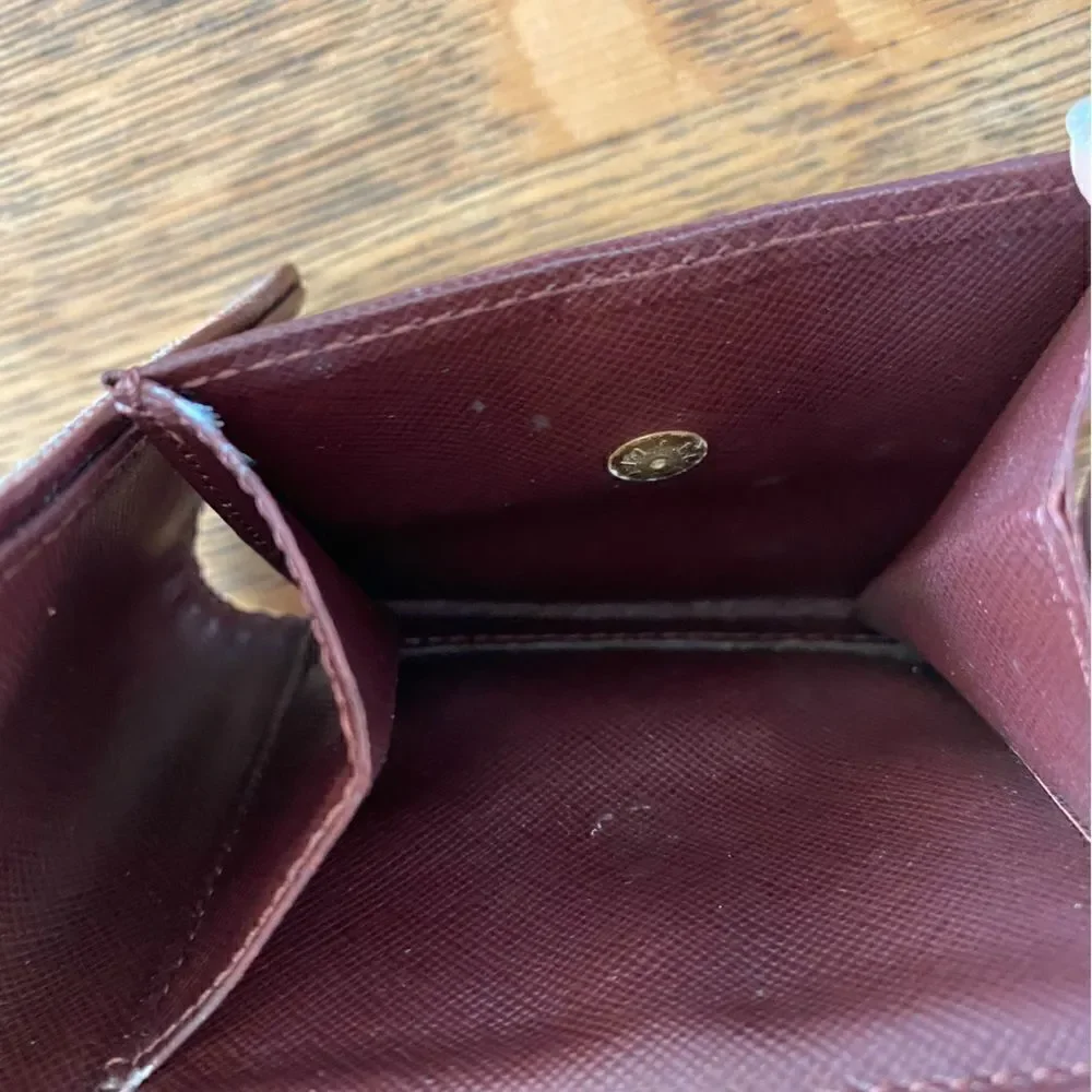 Louis Vuitton Red/Sepia Monogram Lin Porte-Tresor Canvas & Leather Wallet w/COA.